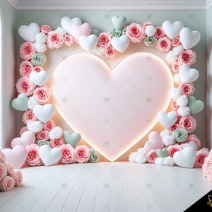 Roses & Hearts Digital Photography Backdrop, Digital Background Composite Backdrop, Sweet Valentine Photography Background, Birthday, Kids