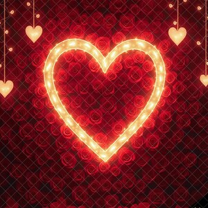 Roses & Glowing Heart Digital Photo Backdrop, Romantic Digital Background, Red Roses Digital Backdrop Photoshop Overlay, Valentine&#39;s Day