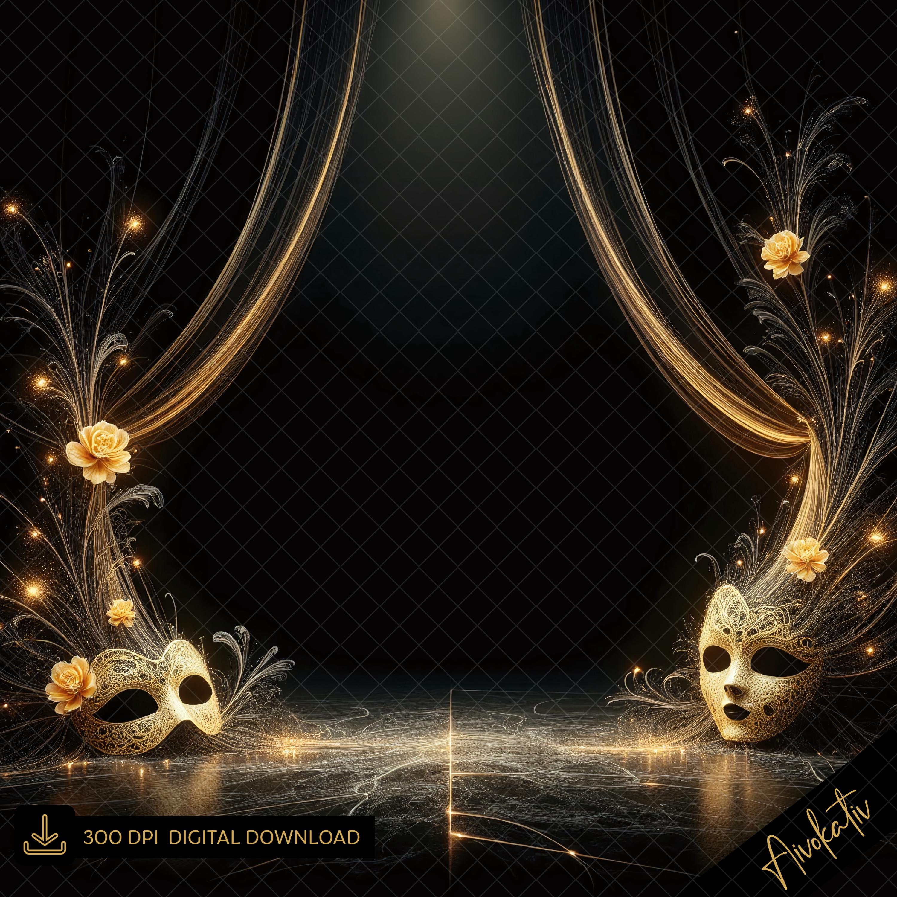 Elegant Black & Gold Masquerade Digital Photography Backdrop ...