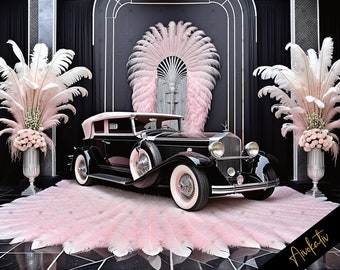 Elegant Gatsby Style Roaring 20's Pink & Black Digital Photography Backdrop, Digital Background Overlay Backdrop Birthday, Party  Backdrop