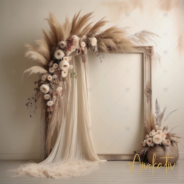 Romantic Boho Digital Floral Frame Photography Backdrop, Digital Frame Background, Boho Floral Backdrop Maternity, Wedding, Birthday etc.