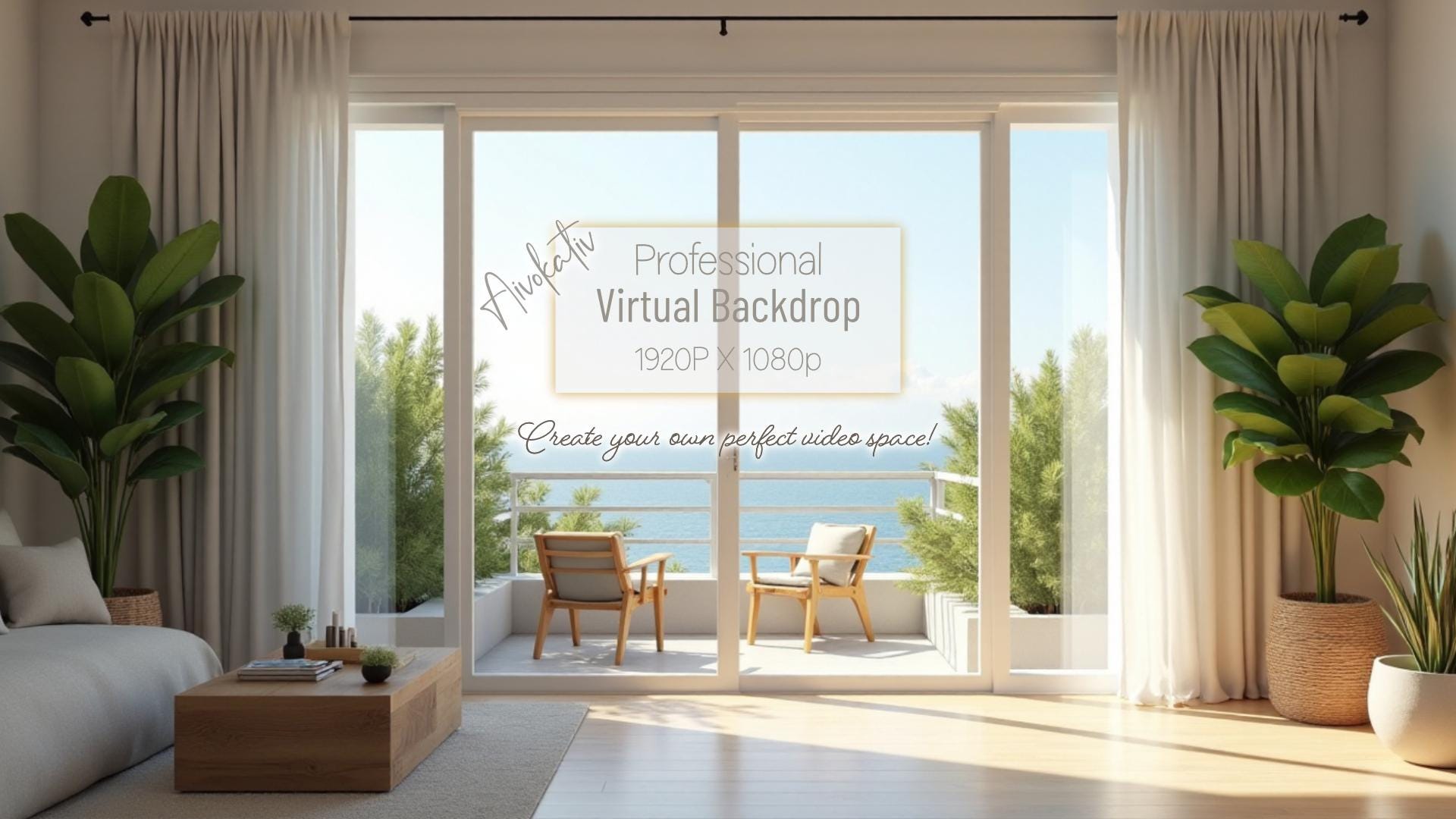 Ocean View Virtual Backdrop – Professional Home Office Backdrop | Zoom / Teams Virtual Background | 1920x1080 HD | Clear & Blurred Versions