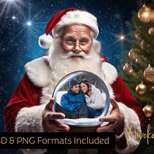 Babbo Natale Natale Snow Globe Inserto fotografico Sfondo digitale per fotografia composita, modello Babbo Natale PNG PSD, Photo Snow Globe