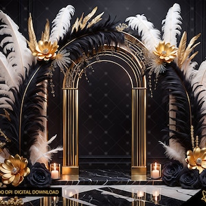 Elegant Black & Gold Art Deco Digital Photography Backdrop, Roaring 20&#39;s Style Digital Background, Gatsby Digital Backdrop Photoshop Overlay