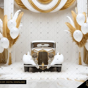 Elegant White & Gold Art Deco Digital Photography Backdrop, Roaring 20&#39;s Style Digital Background, Gatsby Digital Backdrop Photoshop Overlay