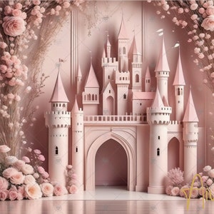 Adorable Castle and Flowers Kids Digital Photography Backdrop, Digital Background Kids Photography Backdrop, Boho Baby Castle Backdrop