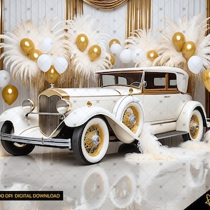 Elegant White & Gold Art Deco Digital Photography Backdrop, Roaring 20&#39;s Style Digital Background, Gatsby Digital Backdrop Photoshop Overlay