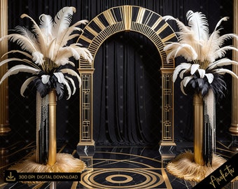 Elegant Black & Gold Art Deco Digital Photography Backdrop, Roaring 20&#39;s Style Digital Background, Gatsby Digital Backdrop Photoshop Overlay