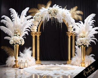 Eleganter digitaler Hintergrund in Weiß und Gold, Overlays für Mutterschaft, Hochzeit, Geburtstag, Fotografie, digitaler Studiohintergrund, Photoshop-Hintergrund