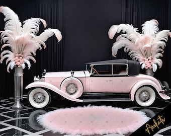 Elegant Gatsby Style Roaring 20's Pink & Black Digital Photography Backdrop, Digital Background Overlay Backdrop Birthday, Party  Backdrop