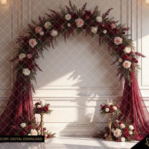 Elegant Burgundy & Gold Arch Backdrop | Digital Download | Wedding, Events | Printable Digital Backdrop | Wedding Backdrop | Chateaucore