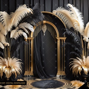Elegant Black & Gold Art Deco Digital Photography Backdrop, Roaring 20&#39;s Style Digital Background, Gatsby Digital Backdrop Photoshop Overlay