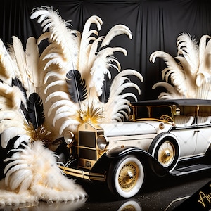 Eleganter Gatsby-Stil Roaring 20's Elfenbein, Schwarz & Gold Digital-Fotografie-Hintergrund, Digitaler Hintergrund-Overlay-Hintergrund, Party-Hintergrund