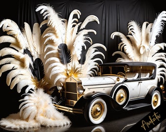 Elegant Gatsby Style Roaring 20's Ivory, Black & Gold Digital Photography Backdrop, Digital Background Overlay Backdrop, Party  Backdrop