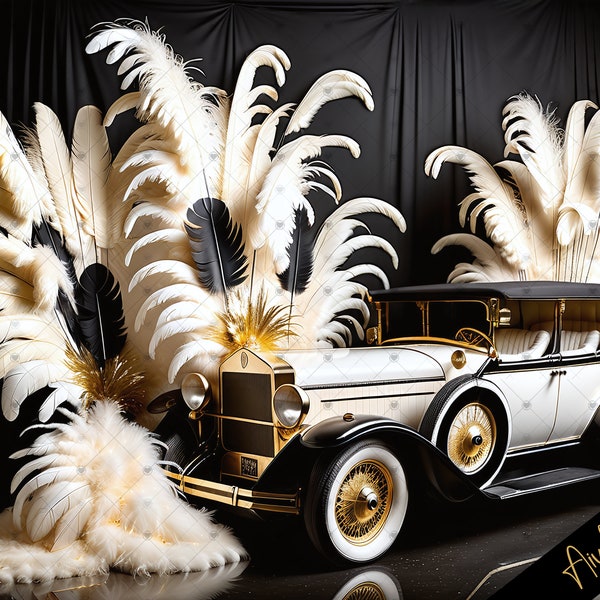 Elegant Gatsby Style Roaring 20's Ivory, Black & Gold Digital Photography Backdrop, Digital Background Overlay Backdrop, Party  Backdrop