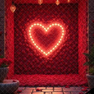 Roses & Glowing Heart Digital Photo Backdrop, Romantic Digital Background, Red Roses Digital Backdrop Photoshop Overlay, Valentine&#39;s Day
