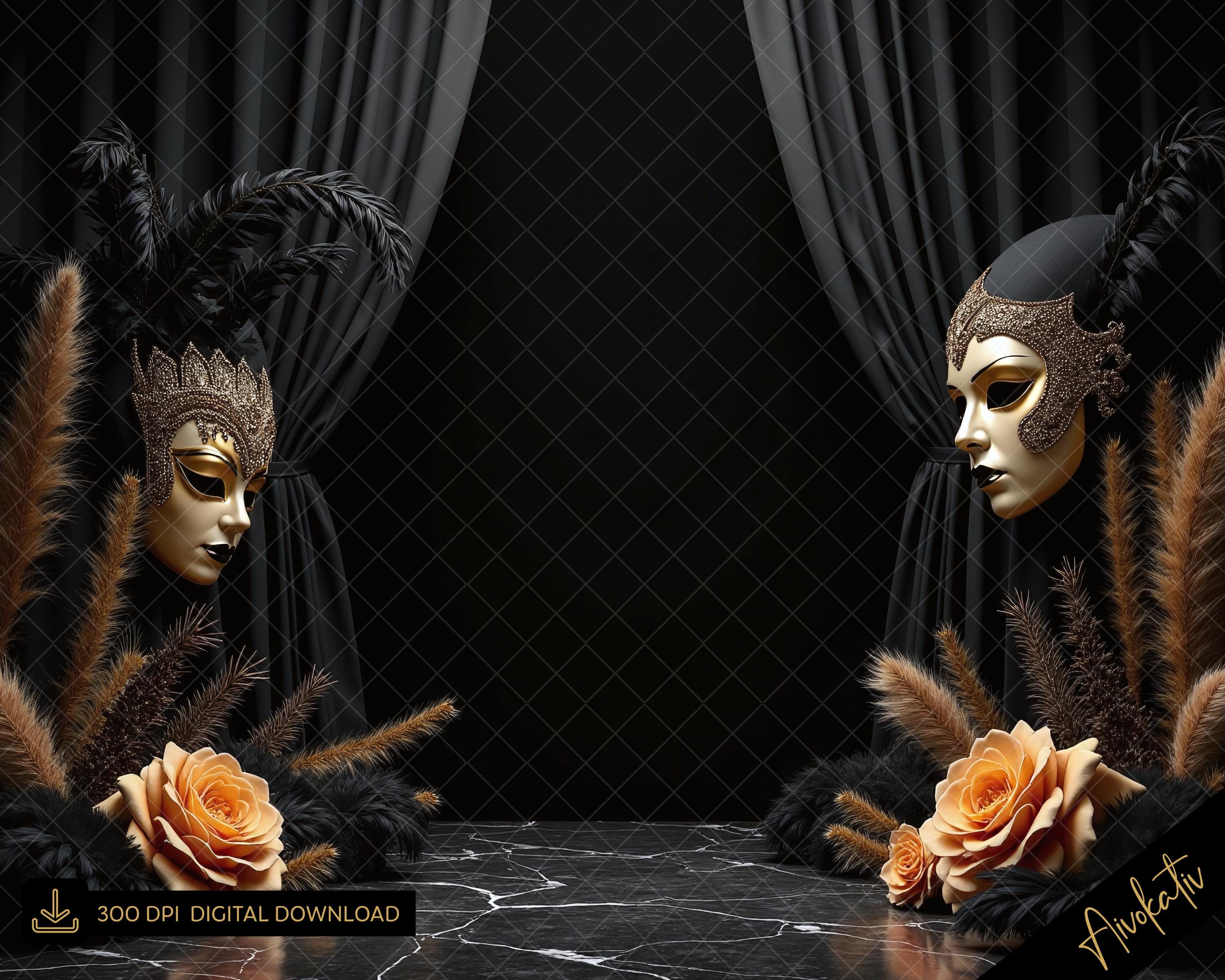 Elegant Black & Gold Masquerade Digital Photography Backdrop ...