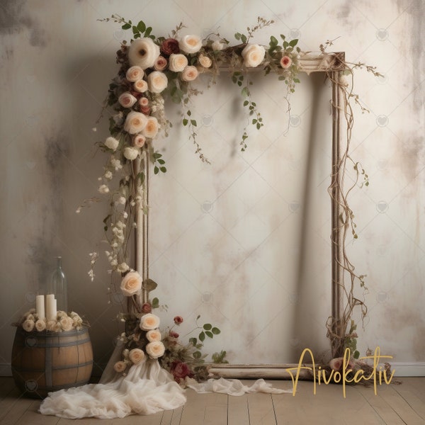 Romantic Boho Digital Floral Frame Photography Backdrop, Digital Frame Background, Boho Floral Backdrop Maternity, Wedding, Birthday etc.