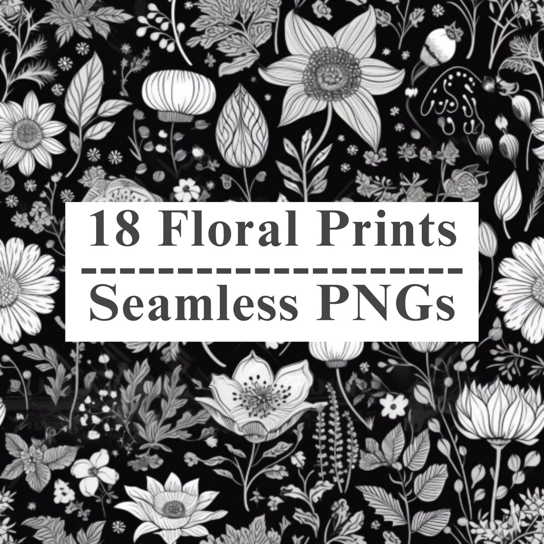Seamless Floral Pattern Flower Design Digital Paper, 18 PRINTABLE PNG ...