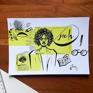 Kunstausdruck Artprint "Meh" – A5 // Tusche Illustration, Sketchbook Spread, Postkarten Größe – Künstlerin Joca, Digital Druck