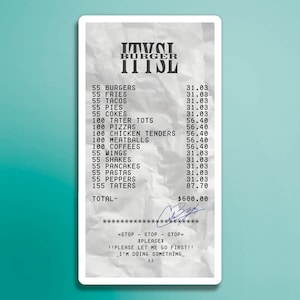 55 Burgers Receipt Meme Wodoodporna naklejka winylowa