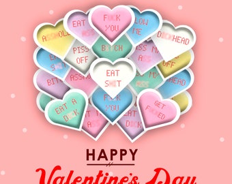 22 Pack Candy Insult Hearts Vinyl Stickers for Valentines