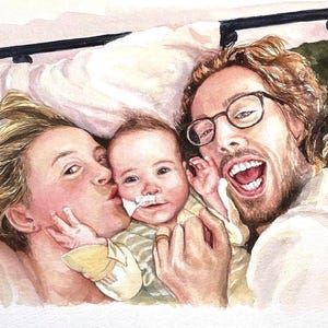 Custom Watercolor Family Portrait from Photo, Hand-Painted Original Artwork for Babies, Kids  and Pets, Timeless & Expressive Keepsake Art