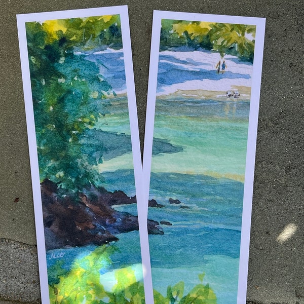 Watercolor Painting of Tropical Beach and Seashore, Printed Bookmarks from Original Painting of Manuel Antonio in Costa Rica