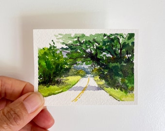 Original Costa Rica Road Trip Watercolor Painting, 2.5x3.5 ACEO Miniature