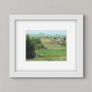 Original Gouache Painting - 6x8 Santa Rosa, Northern California Rural Landscape Art, Hazy Summer Morning
