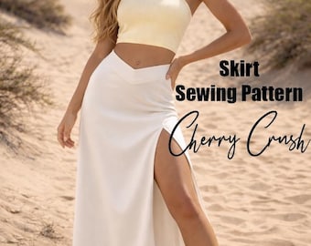 Skirt Long Sewing Pattern | Pleated Waist, Front Slit | Summer (PDF Pattern) | Cherry Crush