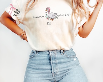 Custom Mama Goose tshirt, Mama Silly Goose shirt, Vintage Mama Goose with kids name tee , Coquette Mama outfit, Mom comfort color tee