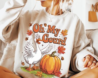 Oh My Gourd Funny Duck Sweatshirt, Cutest Pumpkin Patch Sweatshirt, Fall Pumpkin Sweatshirt, Autumn Season Gift, Fallen Leaves Sweatshirt