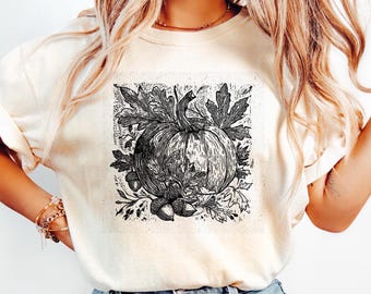 Floral Pumpkin Fall T-shirt, Comfort Colors Flower Pumpkin, Aesthetic Fall Graphic, Pumpkin Patch T-shirt, Boho Pumpkin Shirt, Fall Gift Tee