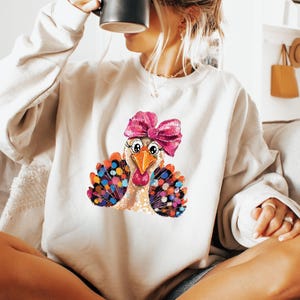 Colorful Non Glitter Coquette Turkey Sweatshirt, Turkey Sweatshirt, Thanksgiving Womens Hoodie, Glam Turkey Sweatshirt, Pink Coquette Bow