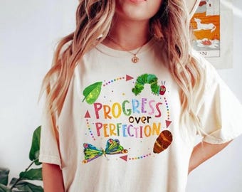 Progress Over Perfection Shirt, teacher  motivation Shirt, Butterflies Teacher Shirt,  Teacher comfort color