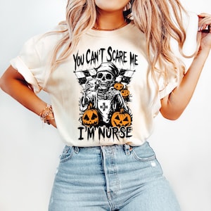 Funny Halloween Nurse T-Shirt: Spooky Skeleton Comfort Colors Shirt