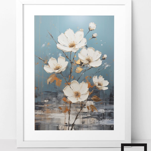 Serene Magnolias - White Blossom Oil Painting - White Floral Art Print - Digital Download - Floral Artwork - Floral Decor - Abstract Art