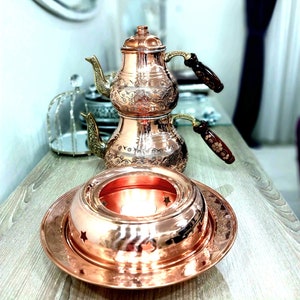 Théière turque en cuivre faite main avec poignée en bois, bouilloire sur la cuisinière, bouilloire en cuivre, cadeau pour les amateurs de thé, cadeau de fête des mères, décoration de cuisine en cuivre