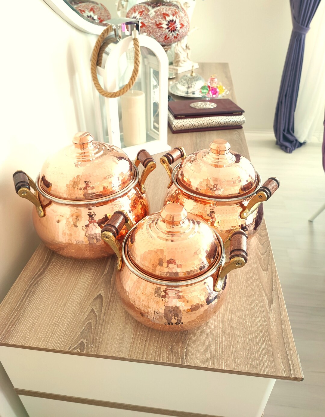 2 Mm Handmade Pure Copper Pot Set of 3 Copper Cookwarecopper Etsy