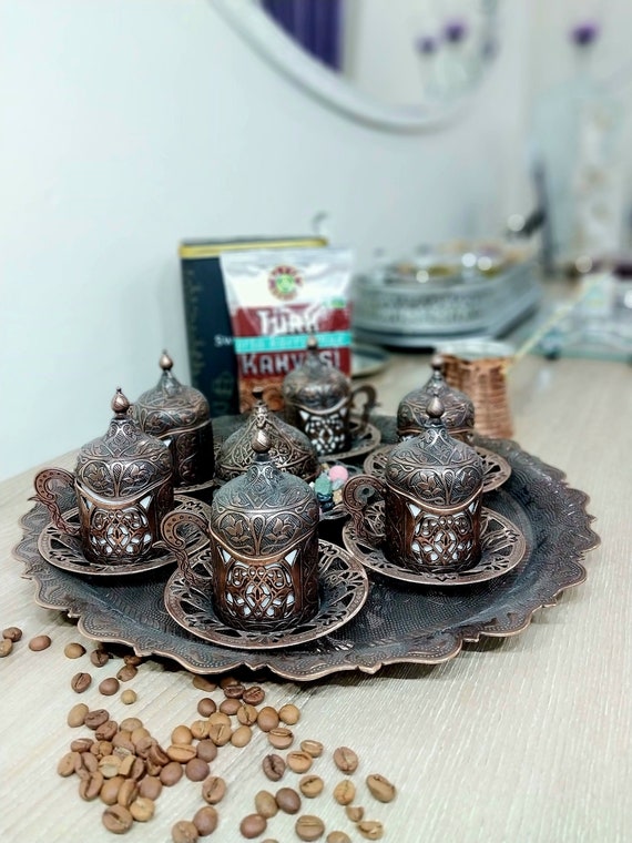 Turkish Coffee Set,traditional Turkish Coffee Cups and Copper Coffee Pot,  Coffee Gifts With Tray,home Decor, Espresso Set,coffee Serving Set 