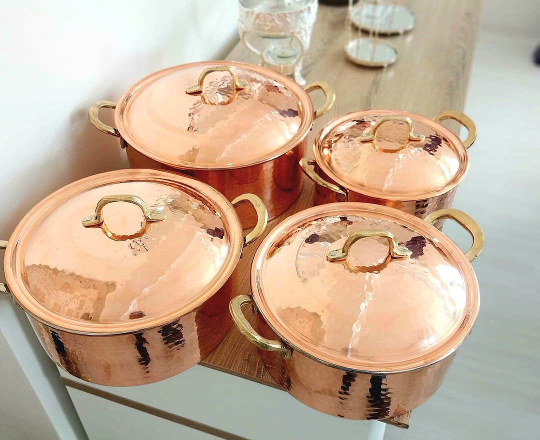 Set of 4 Hammered Copper Pots,handmade Copper Cookware,copper Cooking