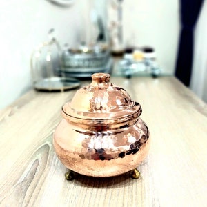 Sucrier en cuivre avec couvercle, bol à délices en cuivre, décoration d&#39;intérieur en cuivre traditionnelle, cadeau pour elle, cadeaux pour la maison, cuivre turc, ustensiles de cuisine