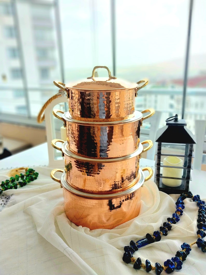 Set of 4 Hammered Copper Pots,handmade Copper Cookware,copper Cooking