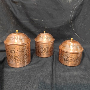 Copper Spice Bowl with Lid Set of 3, Copper Sugar Bowl,Kitchen Accessories,Copper Seasoning Container,Gift For Your Wife