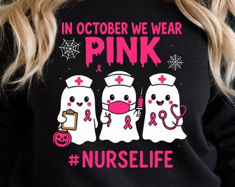 October Pink Nurse Shirt: Breast Cancer Awareness Ghost Tee