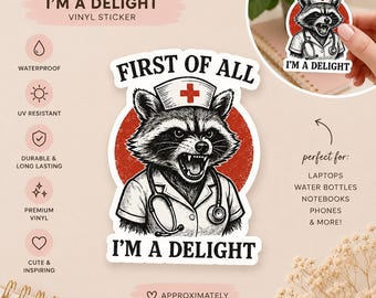 Funny Nurse Raccoon Sticker: Delight Medical Vinyl Decal