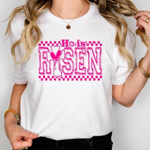 He Is Risen Easter T-Shirt: Retro Checkered Christian Gift