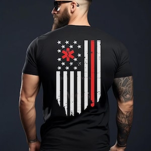 救急隊員のためのアメリカ国旗Tシャツ - 愛国的なEMS消防士警察Tシャツ、アメリカ国旗Tシャツ、緊急対応者へのギフト、ヒーローを応援