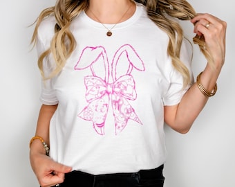 Camiseta con lazo y orejas de conejo de Pascua, camiseta de conejo